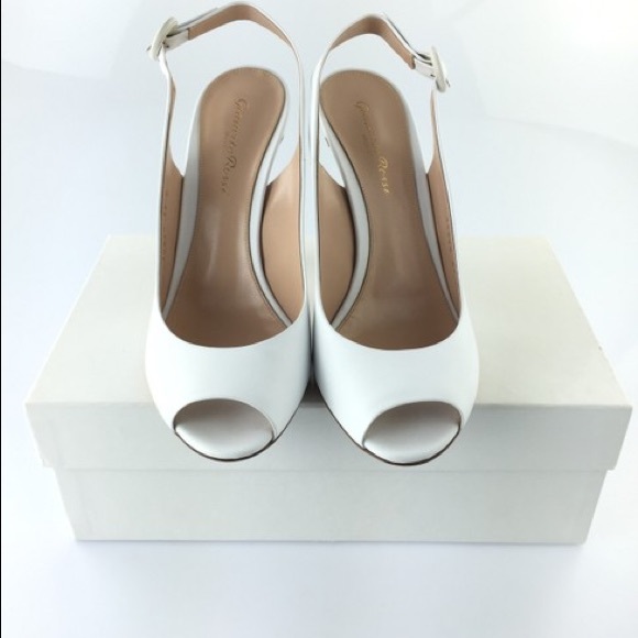 Gianvito Rossi White Leather Peep Toe sling back pumps size 37 - Picture 1 of 8